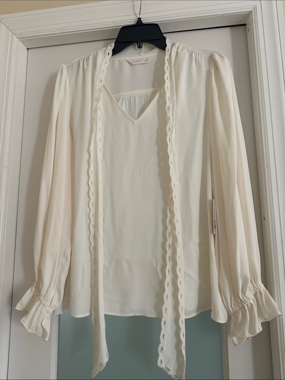 LC Lauren Conrad Ivory Tie-Neck Long Sleeve Blouse